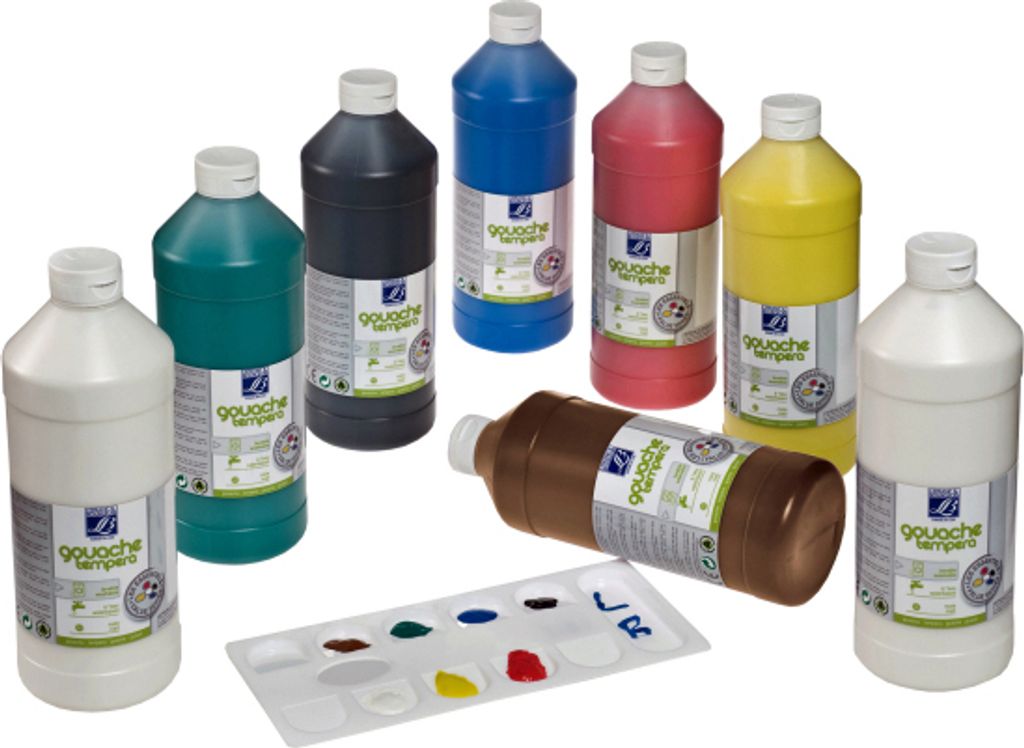 Lefranc Bourgeois Gouache Farbe 8x1 Liter Set Temperafarbe Kinder Schule Kunst