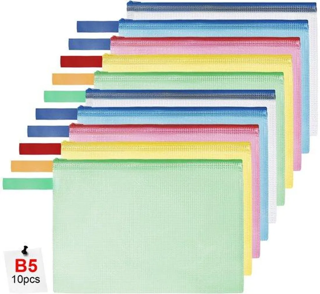 Pochette imperméable B5 avec fermeture éclair, lot de 10 coloris divers