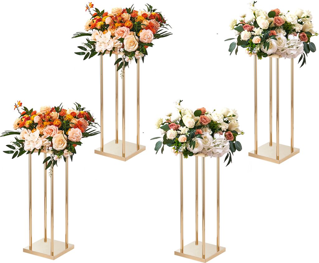VEVOR 4er-Set Blumenhocker Eckig 20x20x60cm Blumenständer Eisen Beistelltisch Modern Blumensäule Gold-Galvanisierung Pflanzenhocker Pflanzenstän...