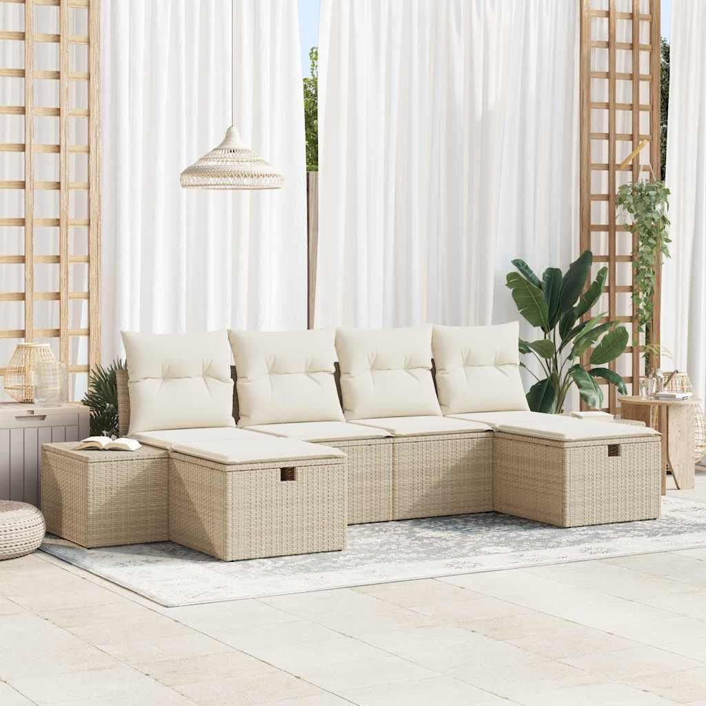 "im Angebot" Gartensofa-Set - Terrassen-Sofa - mit Kissen mit Speicher 6 pcs Beige Poly-Rattan - Gartensofas CC13251