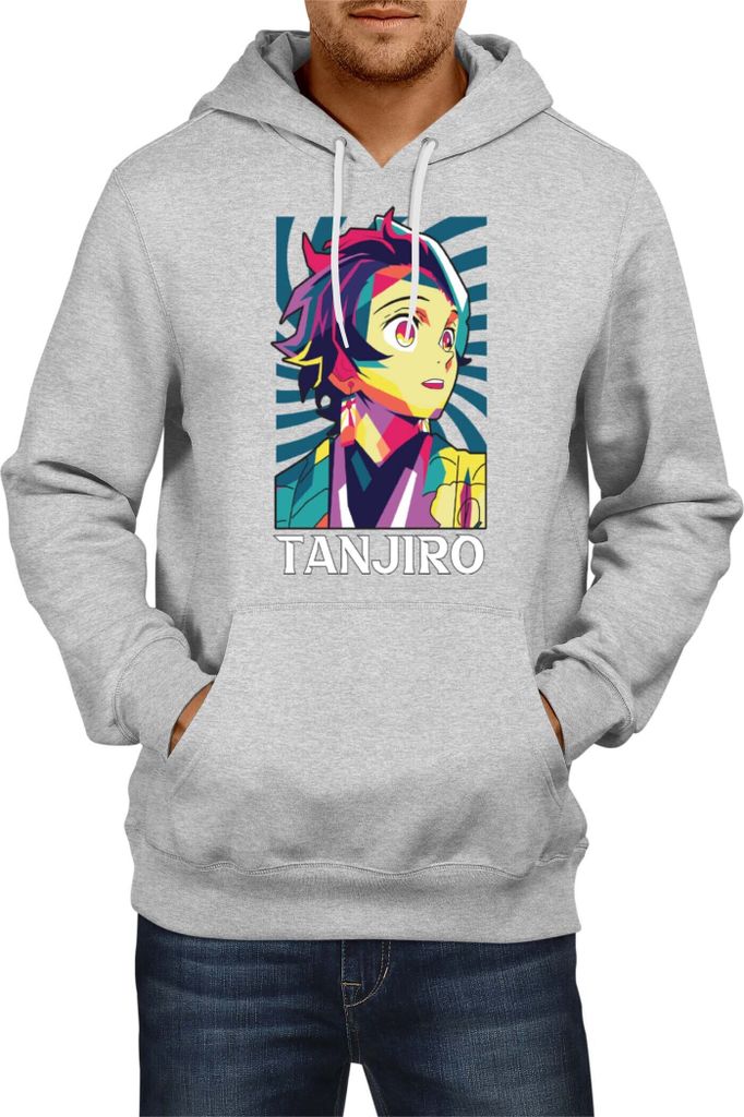 Herren Kapuzenpullover Demon Anime Slayer Tanjiro Kamado 012, Man S / Grau