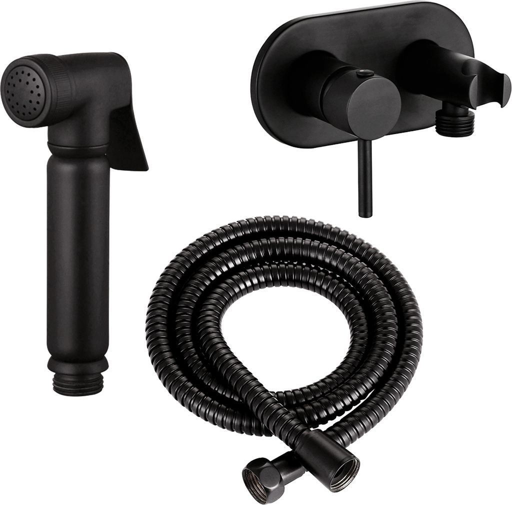 Design WC/Bidet Handbrause Komplettset mit Unterputz Mischer in Schwarz Matt