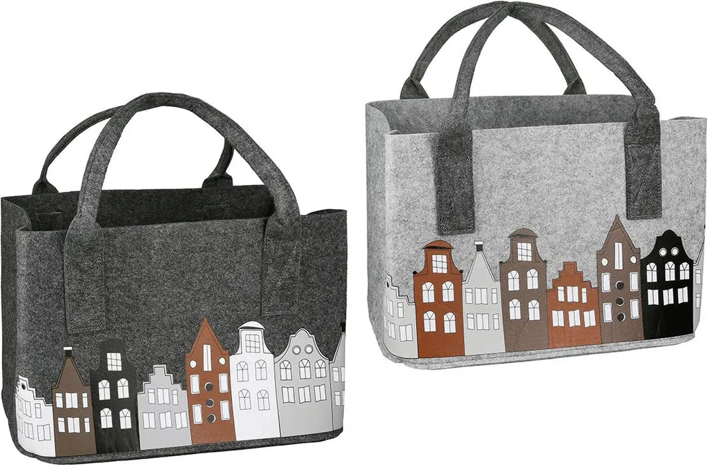 Grand Panier à Bûches ou Journaux en Feutre Gris Stadtlichter - Duo