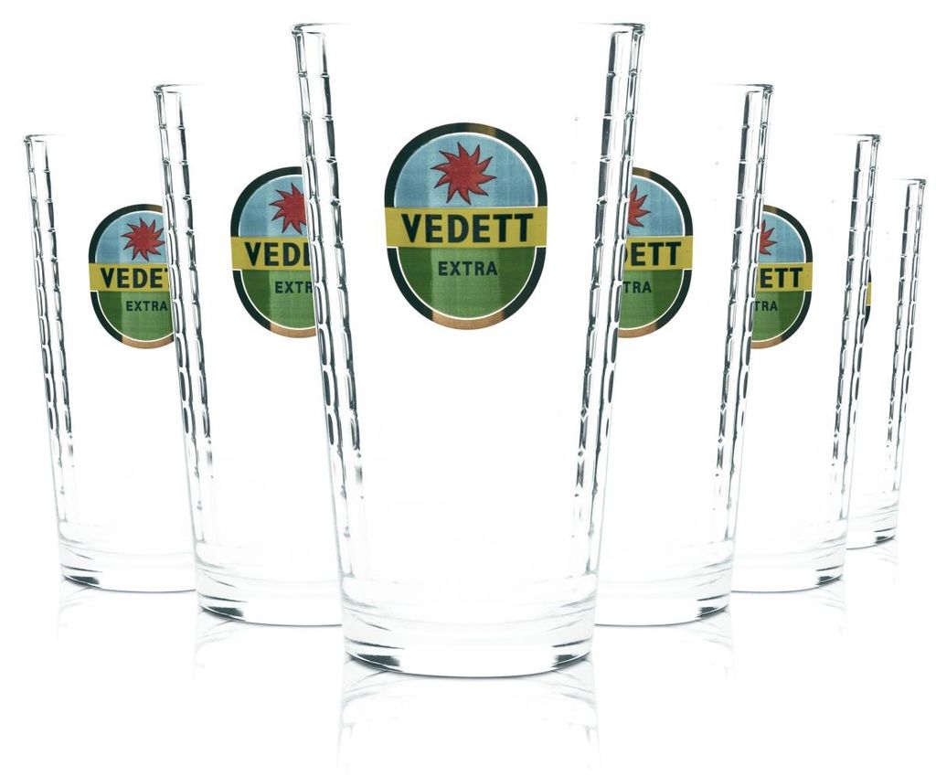 6x Vedett Bier Glas 0,33l Becher "Extra" Relief Gläser Beer Produktbild 