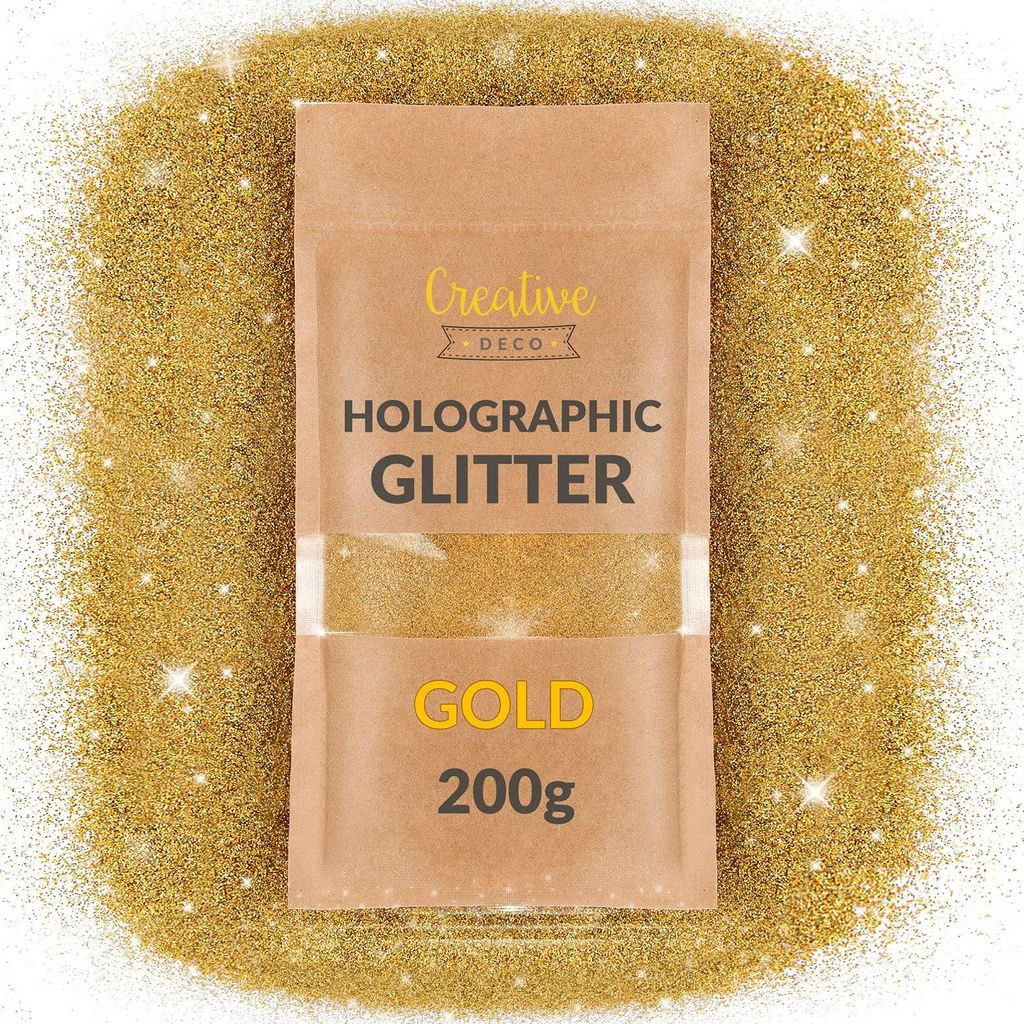 Creative Deco Glitter 200g Goud, Ultrafijne 0,2mm, Productafbeelding 