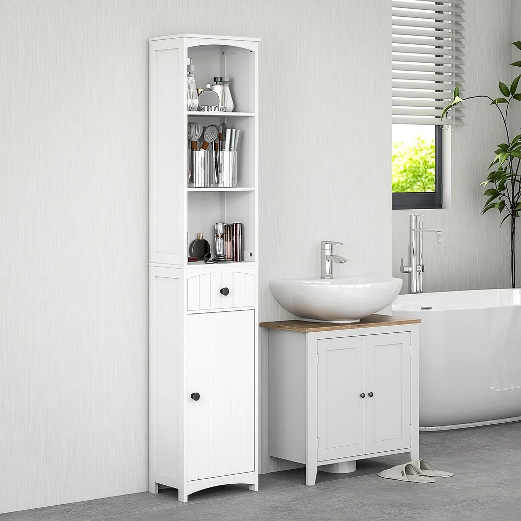 Scaffale Bagno Alto Fortuna Lai MDF Bianco 34x24x170,5cm Salvaspazio - 2