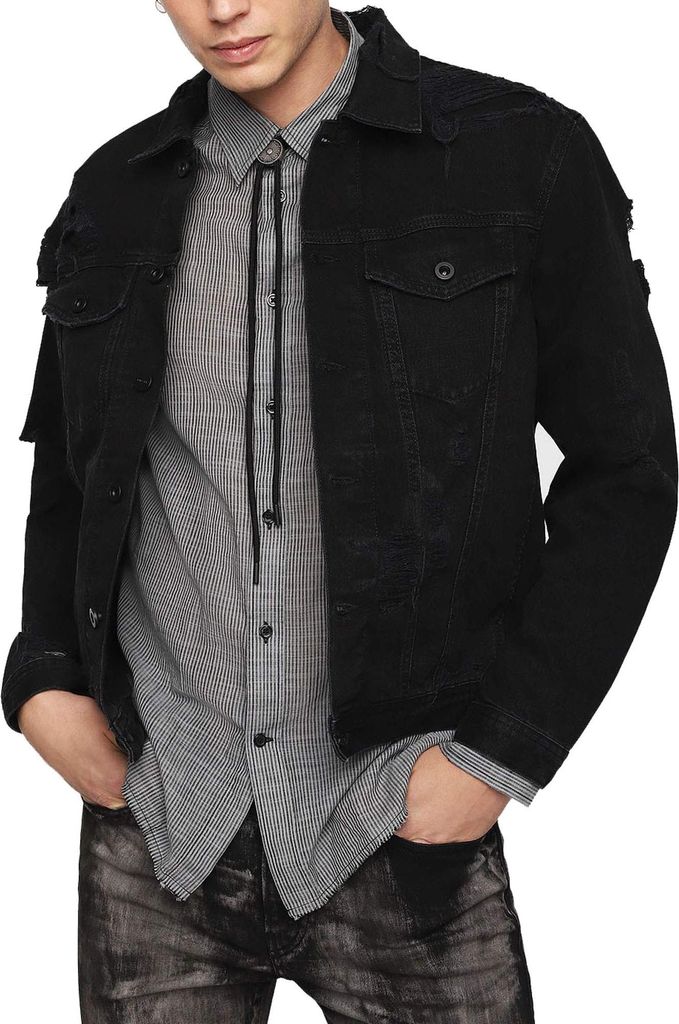 Diesel D-Hill Veste Herren Jeansjacke Jacke Destroyed Schwarz