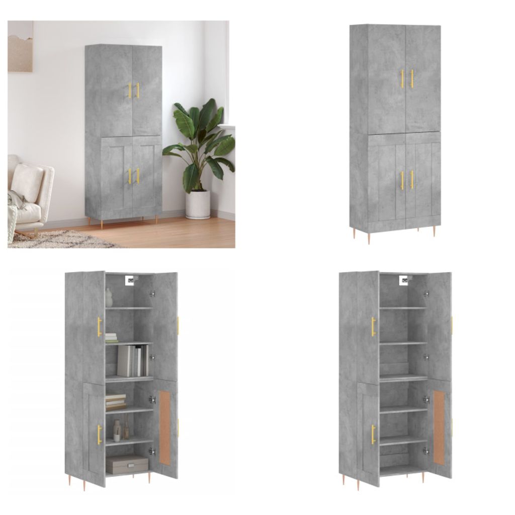 vidaXL Highboard Betongrau 69,5x34x180 cm Holzwerkstoff - Highboard - Highboards - Sideboard - Schrank