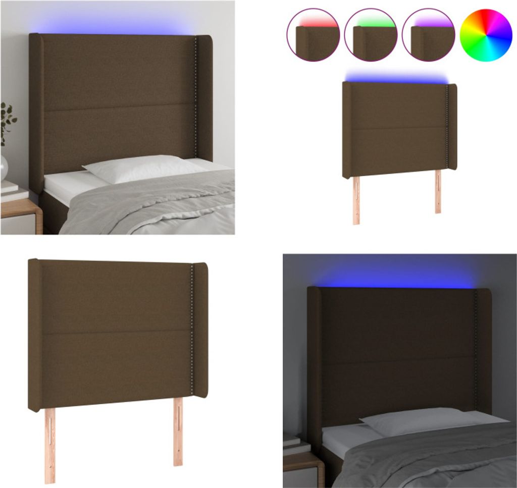 vidaXL LED Kopfteil Dunkelbraun 93x16x118/128 cm Stoff - LED Kopfteil - LED Kopfteile - Kopfteil - Bett-Kopfteil