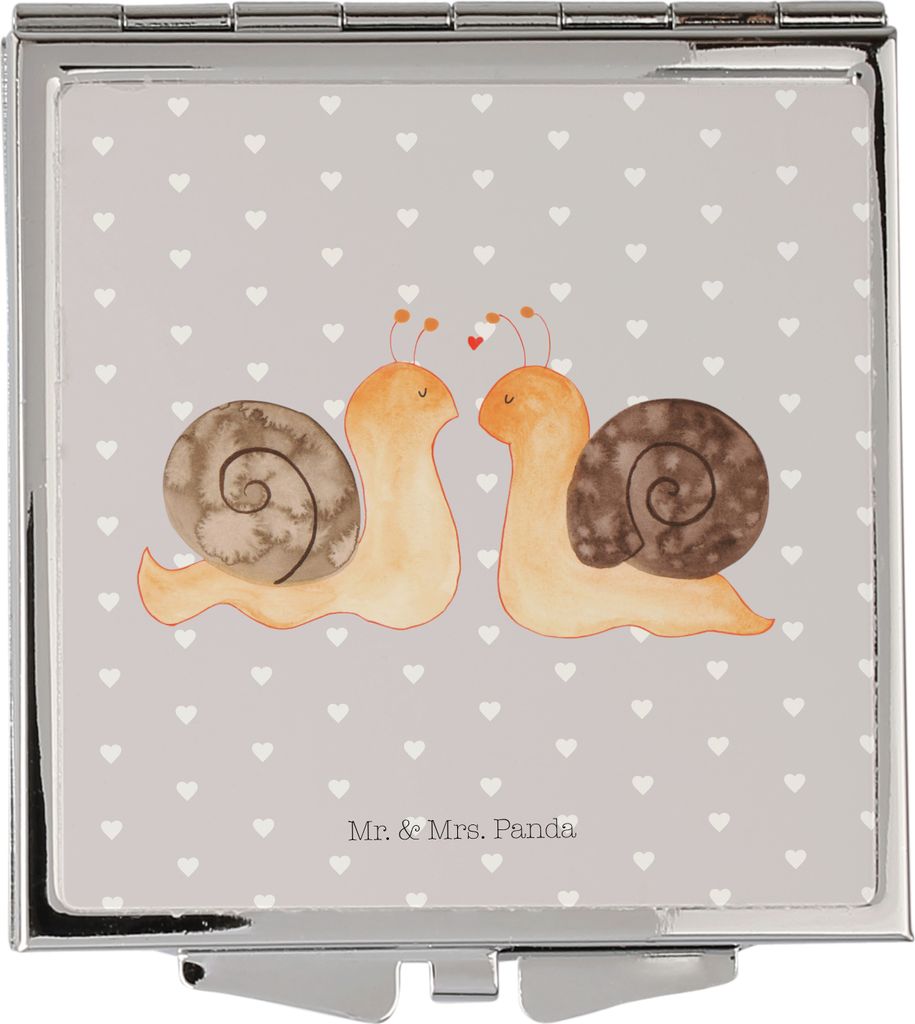 Mr. & Mrs. Panda Schminkspiegel Schnecken Liebe - Grau Pastell - Geschenk, Zufrieden, Pärchen, Handspiegel, Kleiner Spiegel, Freundin, Paar, Kosme...