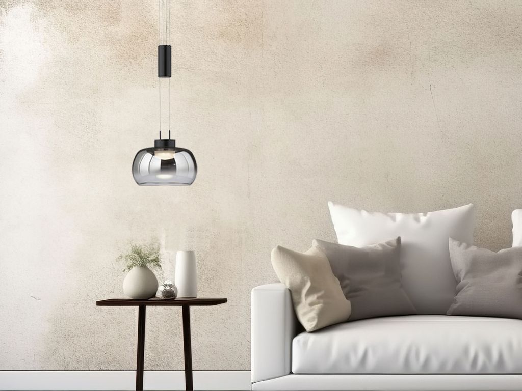 LED Rauchglas Lampenschirm Pendelleuchte einflammig, dimmbar & höhenverstellbar