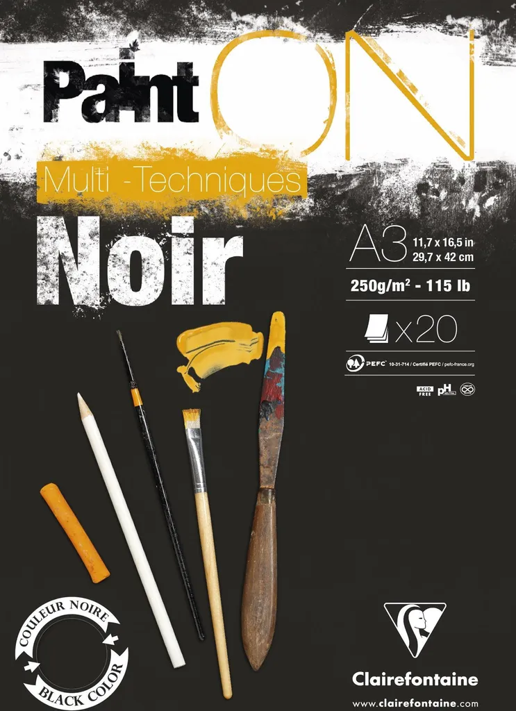 Clairefontaine Paint'On Black Pad Skicář 20 A3 250 g