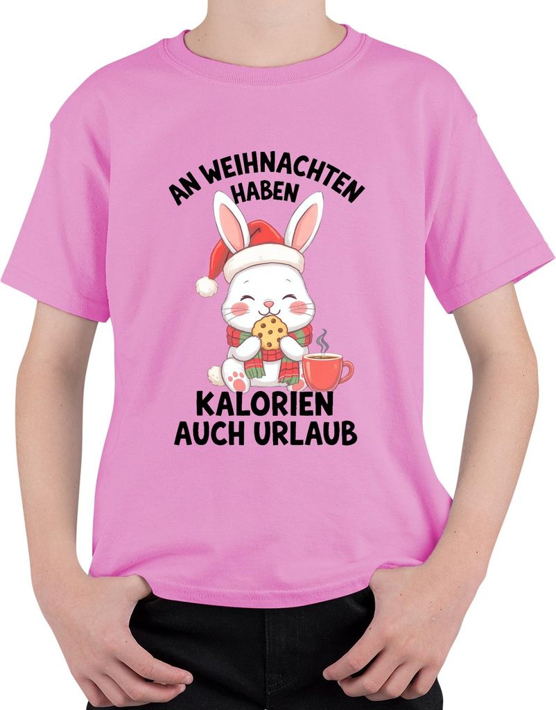Weihnachten Kalorien Urlaub Hase Keks niedlich Geschenk Uni Kinder T-Shirt, Pink, 128