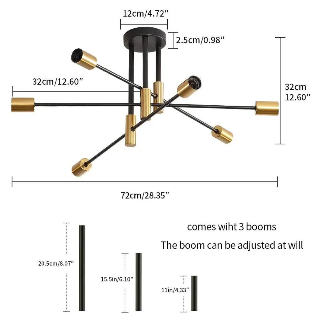 Lustre 6 Branches Orientables en Fer Noir E27 - Éclairage à 180° Modulable - 10