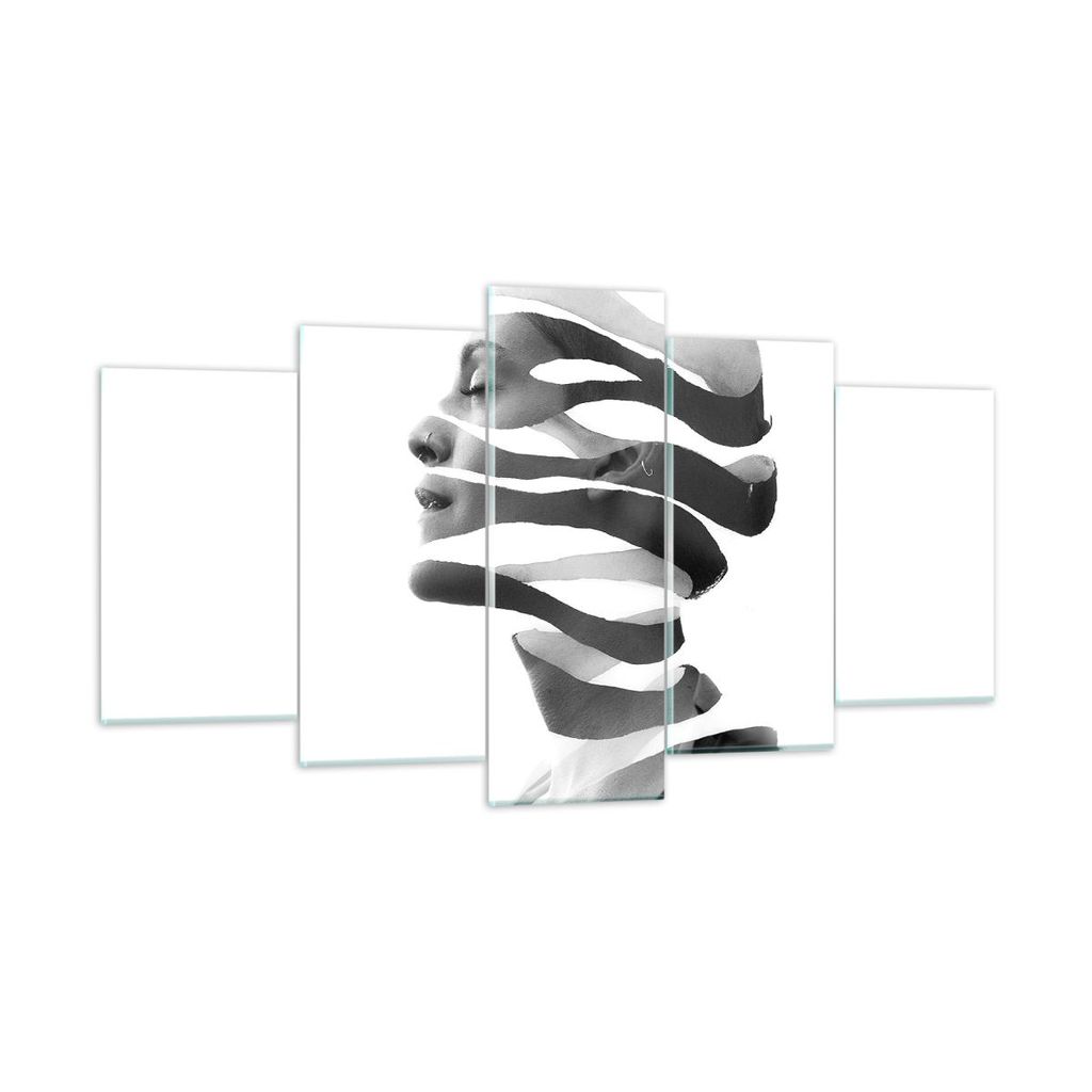 Bilder auf glas - 5 Teile - Frau Surrealismus Monochrom - 160x85cm - Glasbilder - Wandbilder - Bilder - Wanddekoration aus Glas - Glas Bilder - Wan...