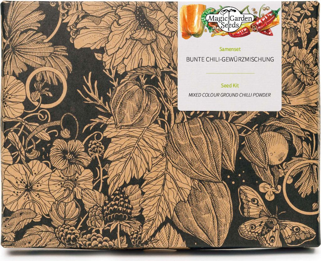 Bunte Chili Gewürzmischung - Samen-Geschenkset mit 4 aromatische Chilisorten zur Herstellung von Chilipulver (gelb, schwarz, weiß, rot)