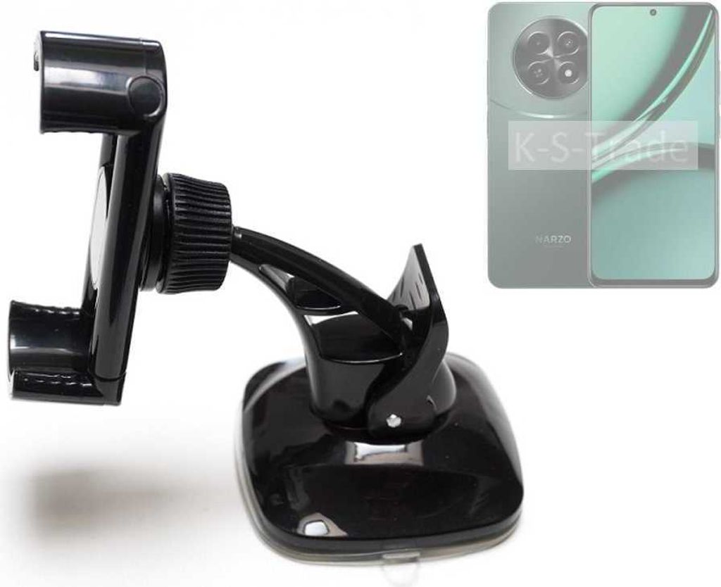 K-S-Trade kompakte Handy-Halterung Windschutzscheibe kompatibel mit Realme Narzo 70x 5G Armaturenbrett schwarz Autohalterung KFZ Halter