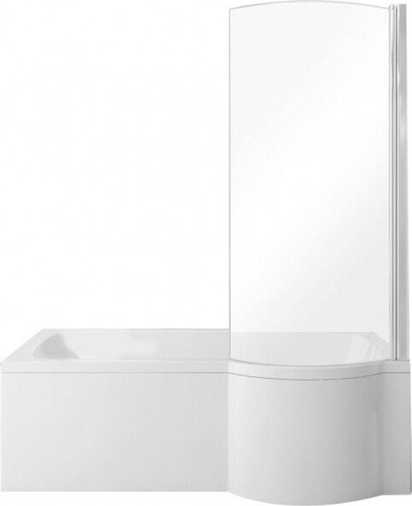 Eckbadewanne Badewanne INSPIRO RECHTS 170x70 mit Glasabtrennung, Ablaufgarnitur und Füßen ohne Schürze.