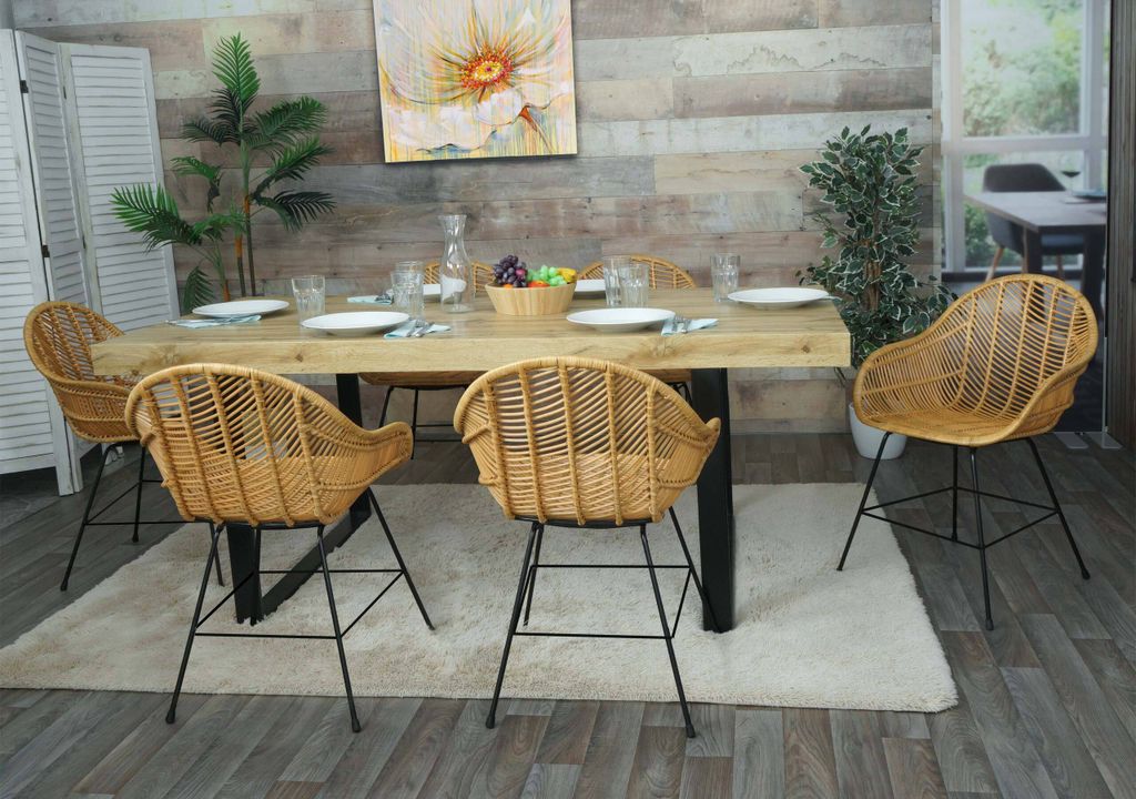 6er-Set Esszimmerstuhl MCW-M28, Küchenstuhl Korbstuhl Rattansessel Rattanstuhl Stuhl, Kubu Rattan Metall