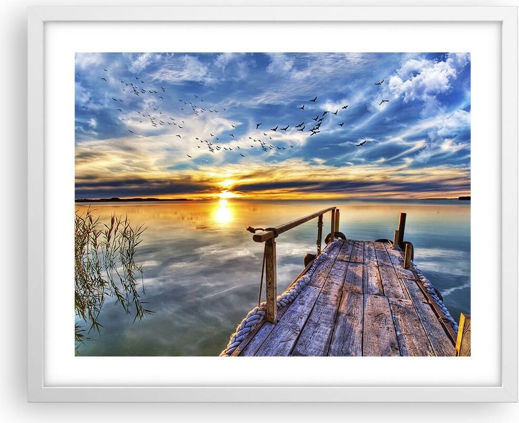 Gerahmtes Poster - Weißer Rahmen - See Brücke - 50x40 cm - Wand Bild - Wanddeko - Wandbilder - Kunstposter - Wandposter - Bilderrahmen - Bilder -...