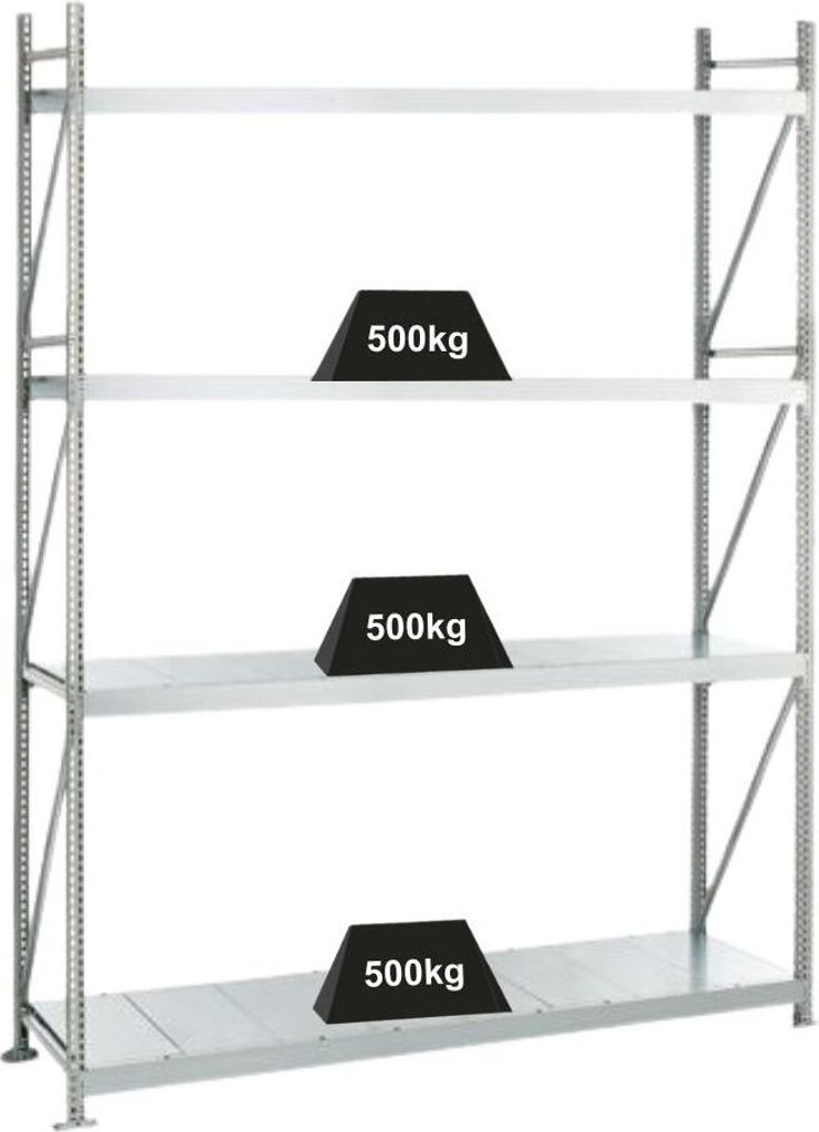Schulte Weitspannregal mit Stahlpaneelen WS 3000 | Grundregal | HxBxT 250x200x60cm | 4 Ebenen | Fachlast 500kg | Verzinkt