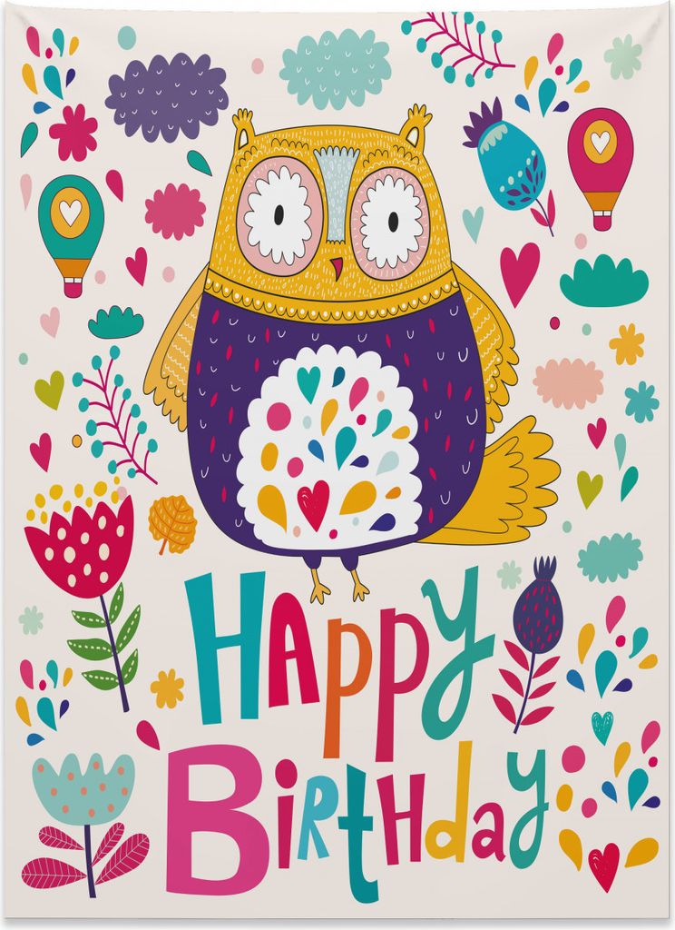 Abakuhaus Eule Wandteppich, Lustige Gruß-Gekritzel-Kunst aus Weiches Mikrofaser Stoff Kein Verblassen Klare Farben Waschbar, 110 x 150 cm, Mehrfarbig