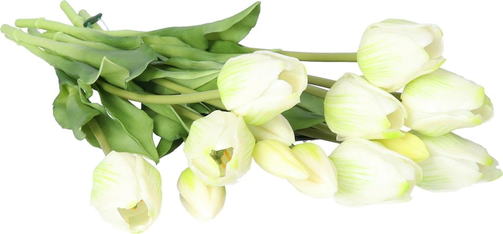 Kunstliche Tulpen Bouquet Sally - 7x Stuck - Creme - real touch - 47 cm - kunstliche Seidenblumen