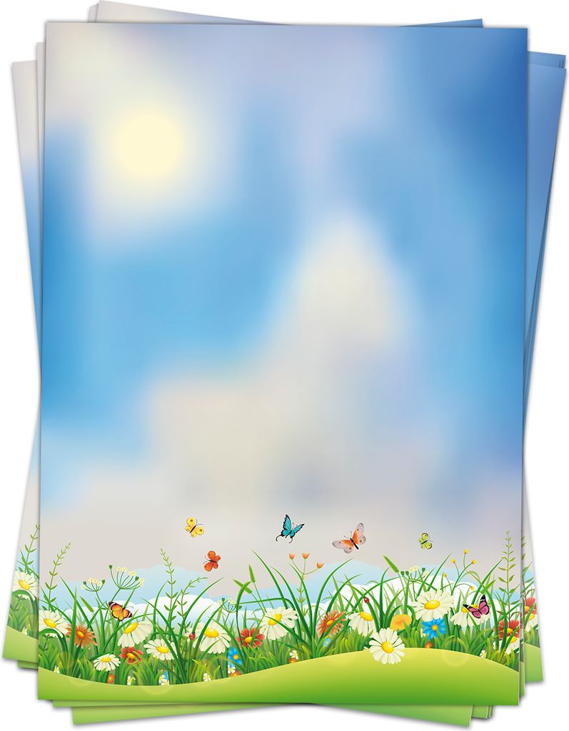 50 Blatt Briefpapier (A4) | Blumenwiese im Sommer | Motivpapier | edles Design Papier | beidseitig bedruckt | Bastelpapier | 90 g/m²