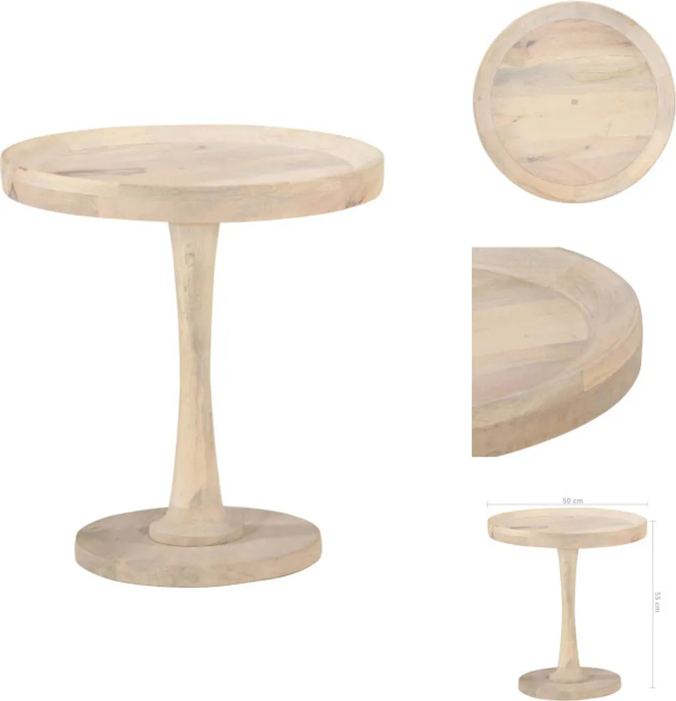 vidaXL Table d'appoint Ø50x55 cm en Bois de Manguier Massif Naturel