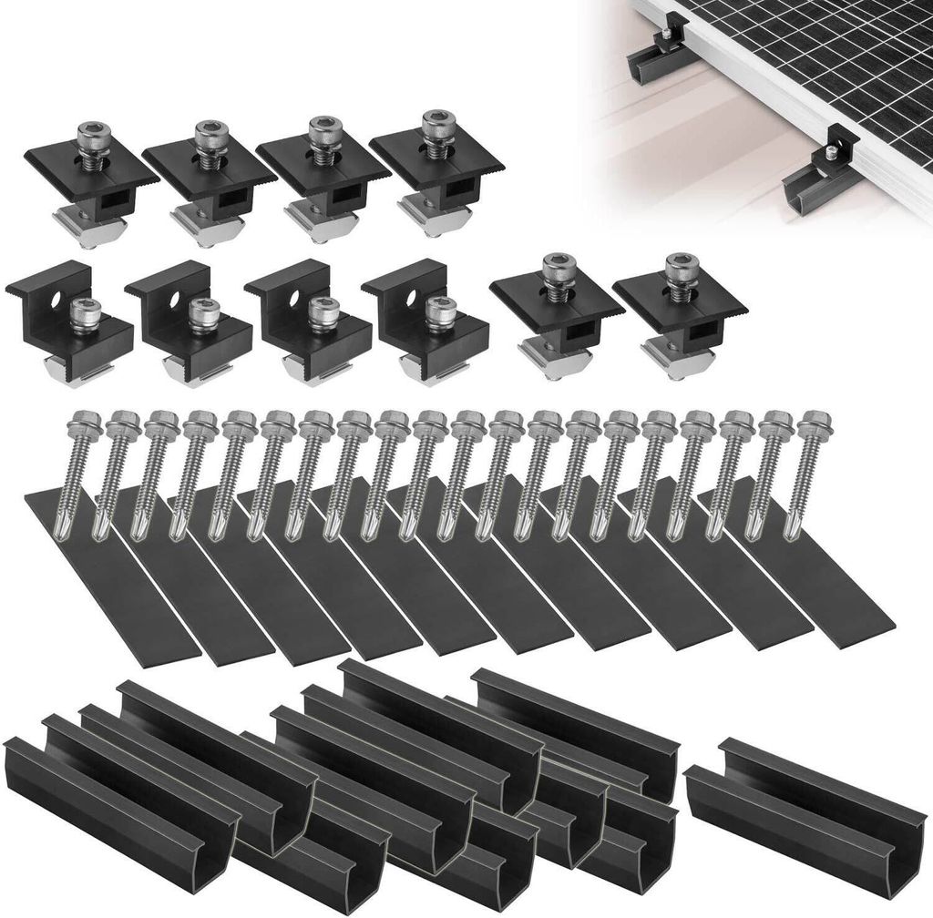 Halterung Montageset Solar Befestigung Dach Schiene PV Halter für 4 Solarmodule