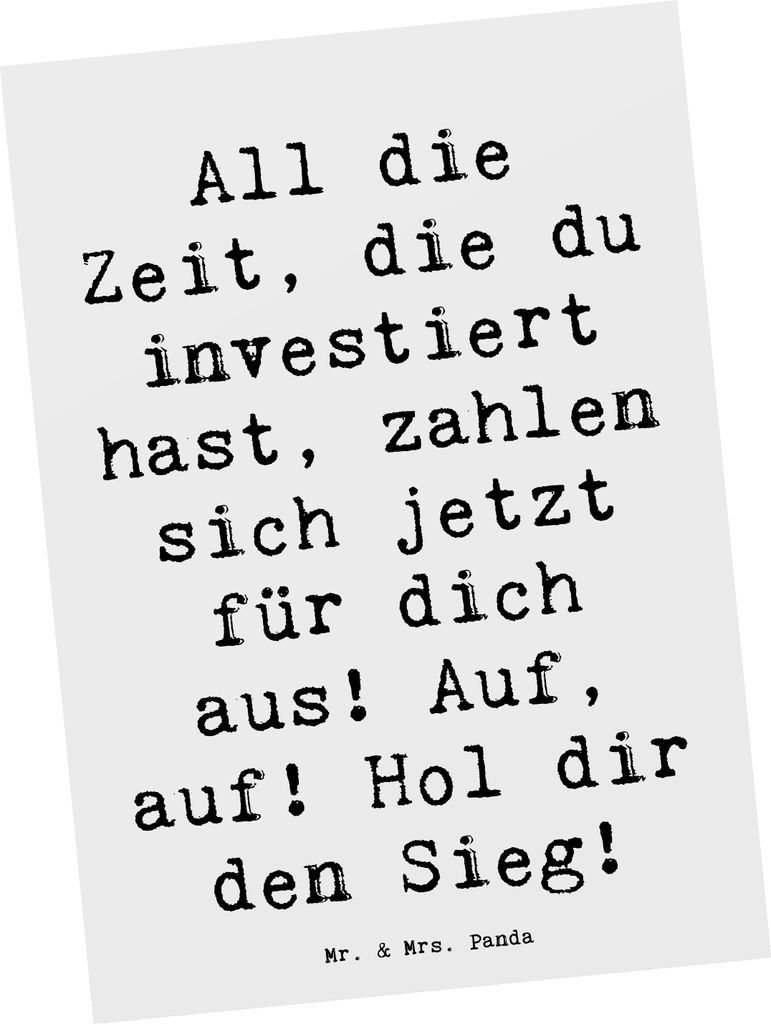 Mr. & Mrs. Panda Ansichtskarte Spruch Sportliche Wettkämpfe Erfolg - Weiß - Geschenk, Trost, Inspiration, Grußkarte, Zuversicht, Disziplin, Spor...