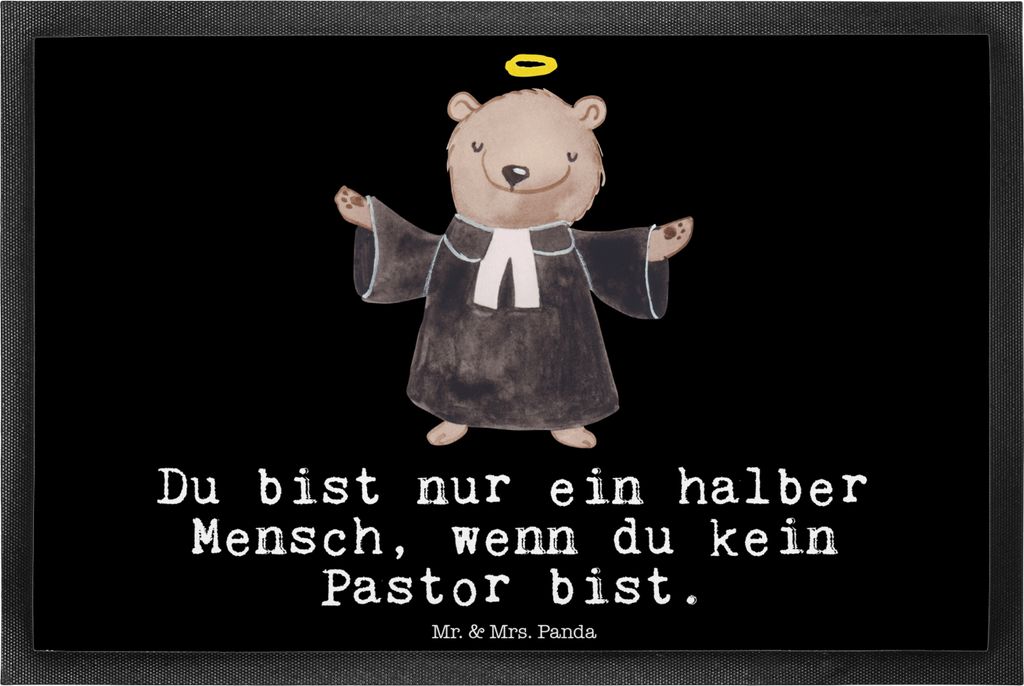 Mr. & Mrs. Panda Schmutzmatte Pastor Herz 40 x 60 cm - Schwarz - Geschenk, Spruch, fußmatte, Pfarrer, Gummimatte, Bodenvorleger, Theologe, Kirche,...