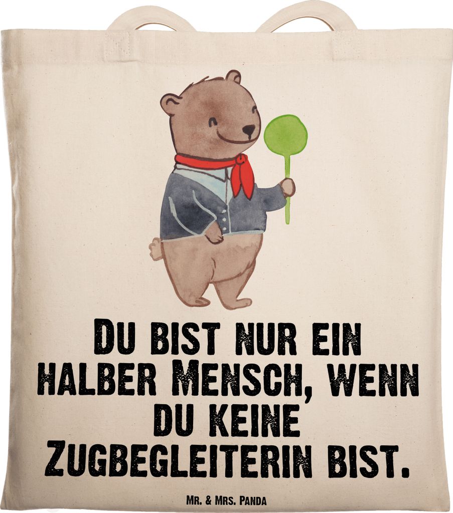 Mr. & Mrs. Panda Uni Tasche Zugbegleiterin Herz - Transparent - Geschenk, Tote Bag, Jutebeutel, Laptoptasche, Beutel, Shopping