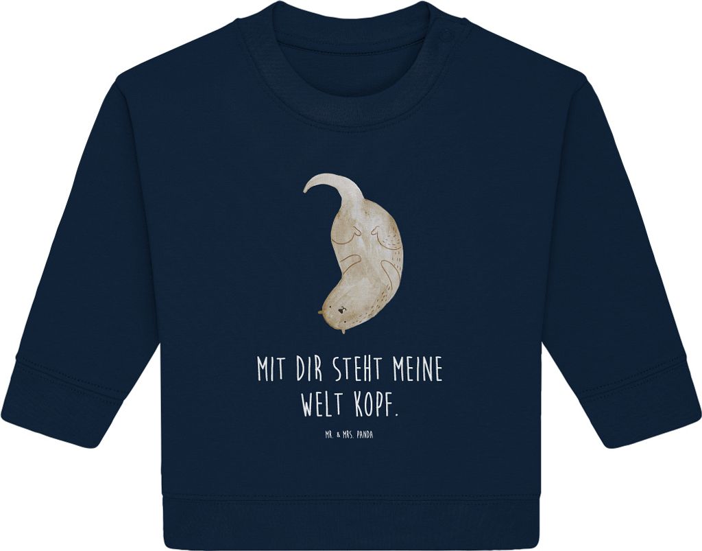 Mr. & Mrs. Panda Organic Baby Pullover Otter Kopfüber 12. - 18. Monat - French Navy - Geschenk, Liebe, Verknallt, Verliebt, Seeotter, Niedlich, Bu...