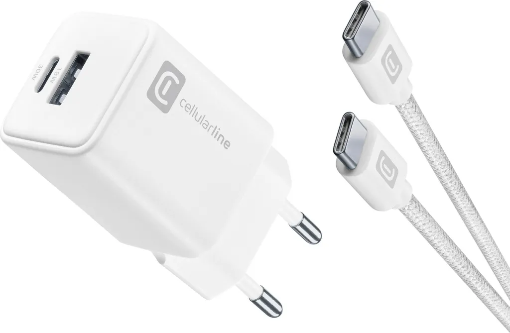 CellularLine Multipower 30W Kit Chargeur USB-C Blanc avec Câble 100cm