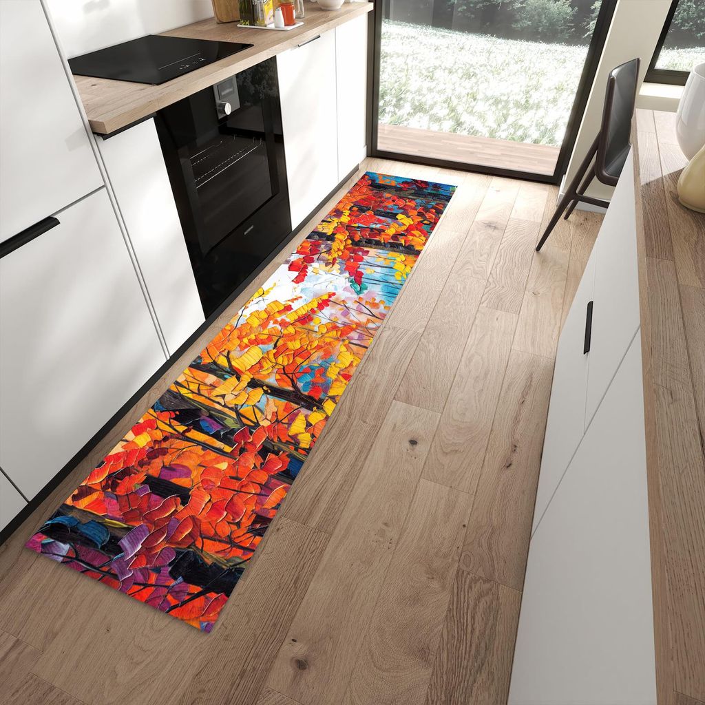 Küchenteppich 60x270cm rutschfest & abwischbar PVC Läufer - Herbstwald Pfad