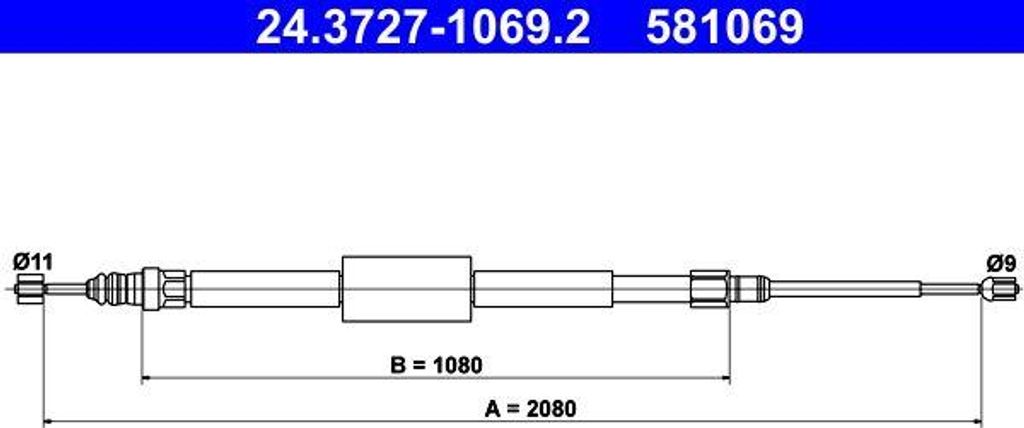 ATE 24.3727-1069.2 Seilzug, Handbremse OE 8200247043 kompatibel mit Megane, Scenic