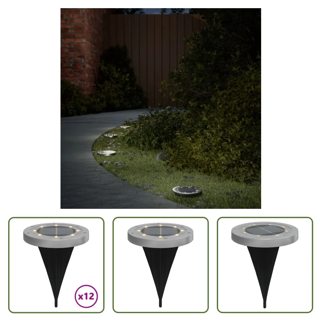 Éclairage solaire pour allée et jardin piquet de sol 12 pièces Blanc chaud