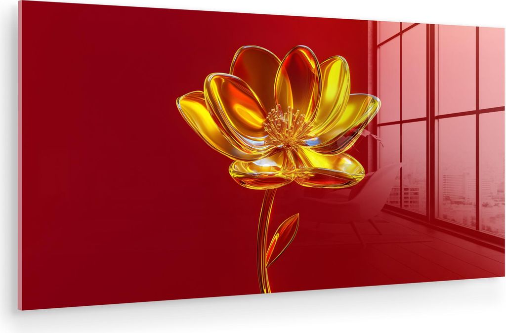 MuchoWow Glasbilder - Bilder auf Wandbild - Foto auf Glas Blume - Gold - Gläser 40x20 cm Wanddekoration aus Glas - Acrylglasbild - Acrylbilder - M...