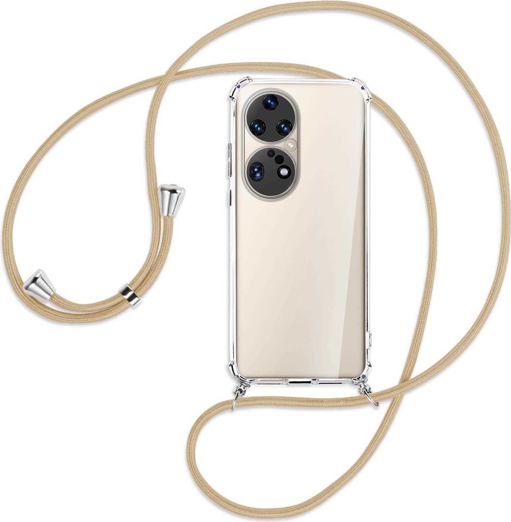 Handykette Backcover-Schutzhülle mit Band (Metall silberfarben) für Huawei P50 Pro - caramel