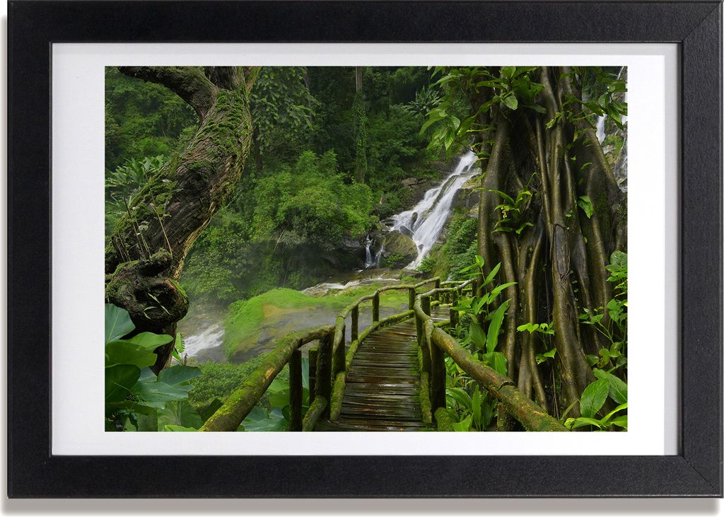 Bild 30x20 MDF-Rahmen, Wandkunst Wasserfall im Dschungel