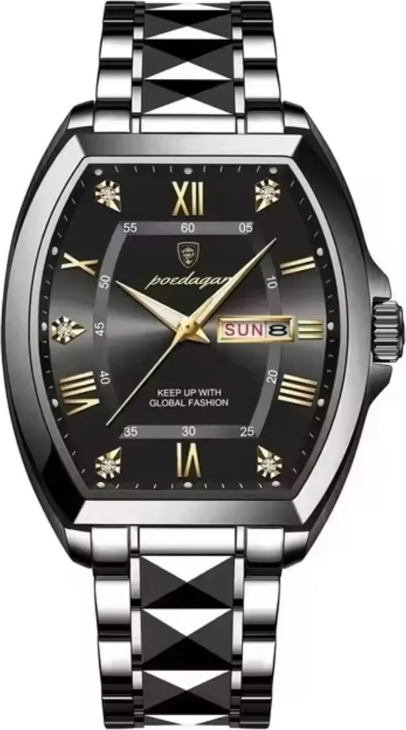 Montre Quartz Noire Sophistiquée POEDAGAR KP35006 avec Cadran de Luxe