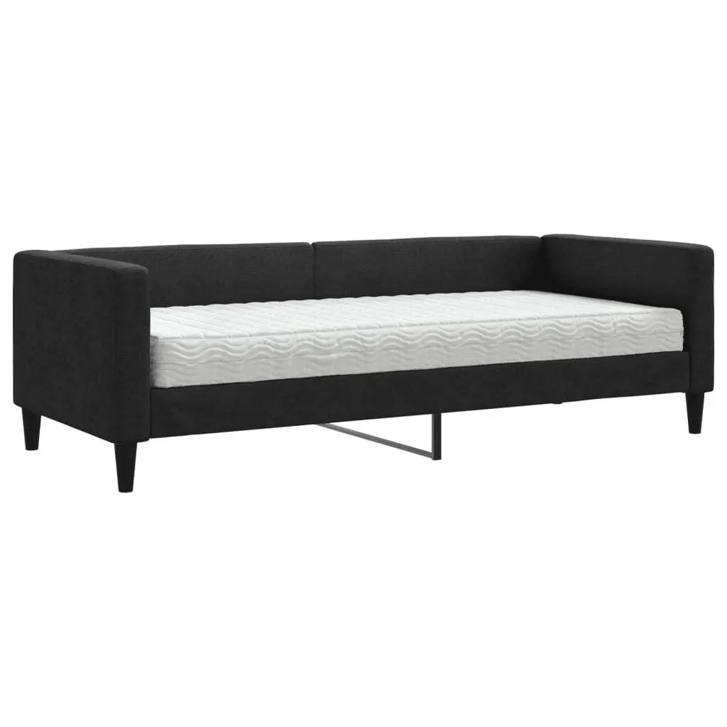 Lit de jour noir 80x200 cm tissu avec matelas confortable - Série Zen