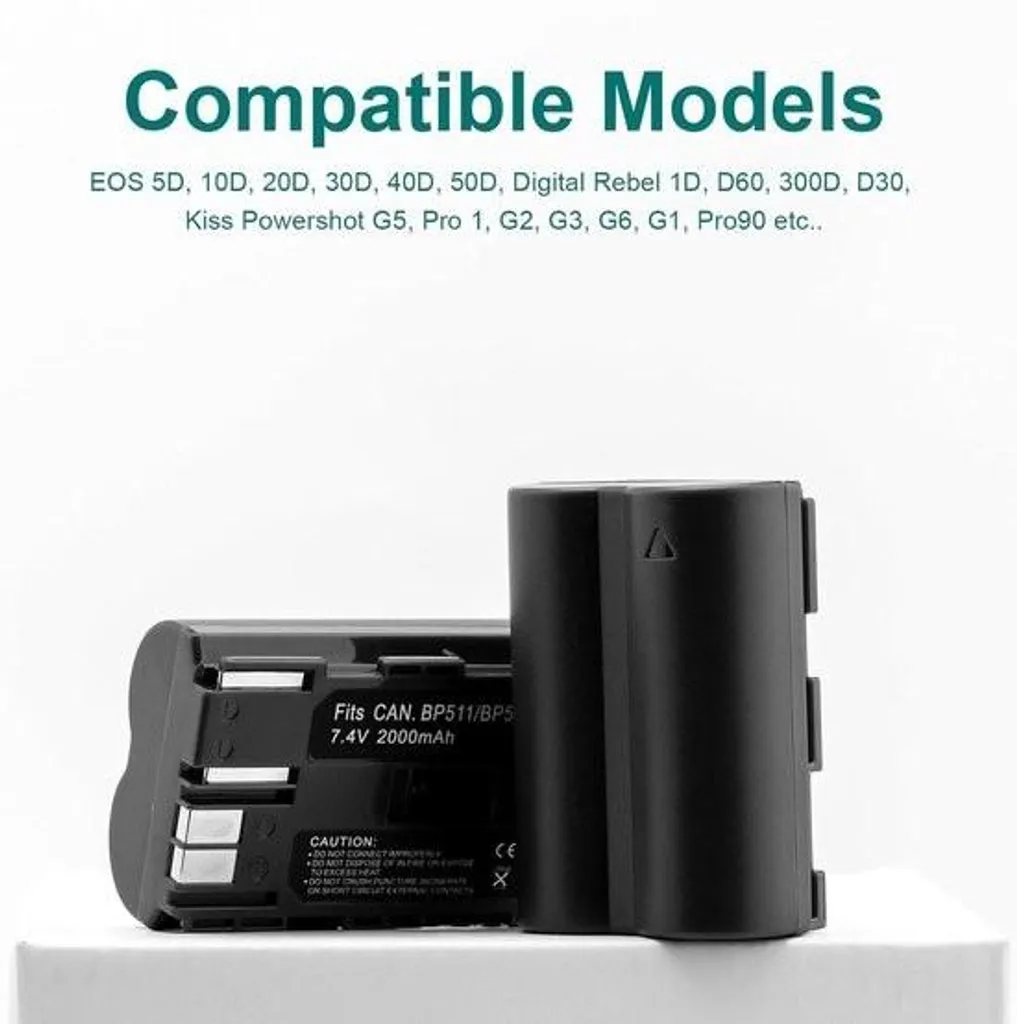 Batterie BP-511A haute capacité 1600mAh et chargeur USB compact - 2