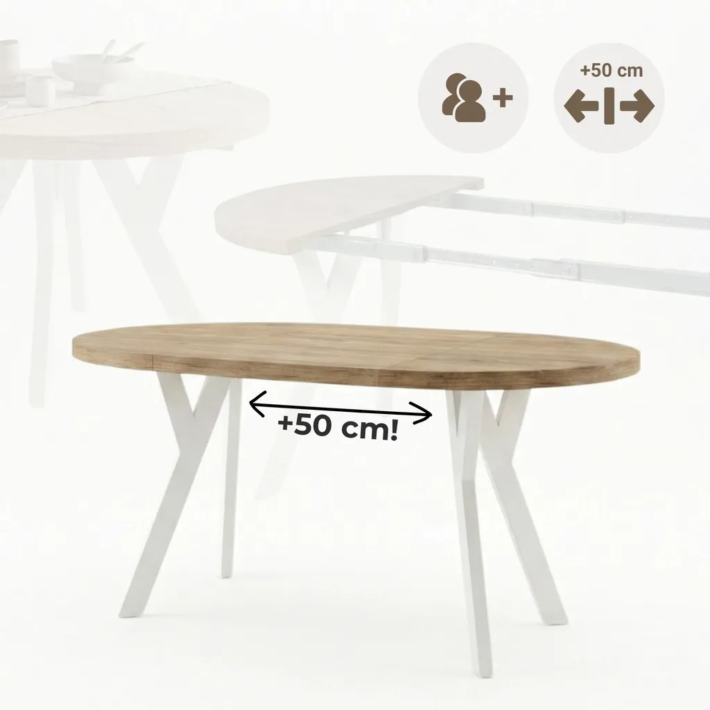 Table ronde PERO 90-140 cm en chêne Craft Golden et blanc style loft