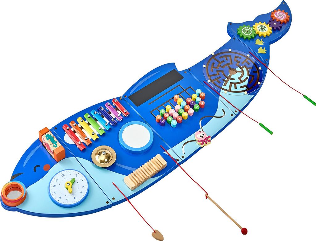 SucceBuy Orca Aktivitätswand Spieltafel Motorikbrett mit 12 Spielen