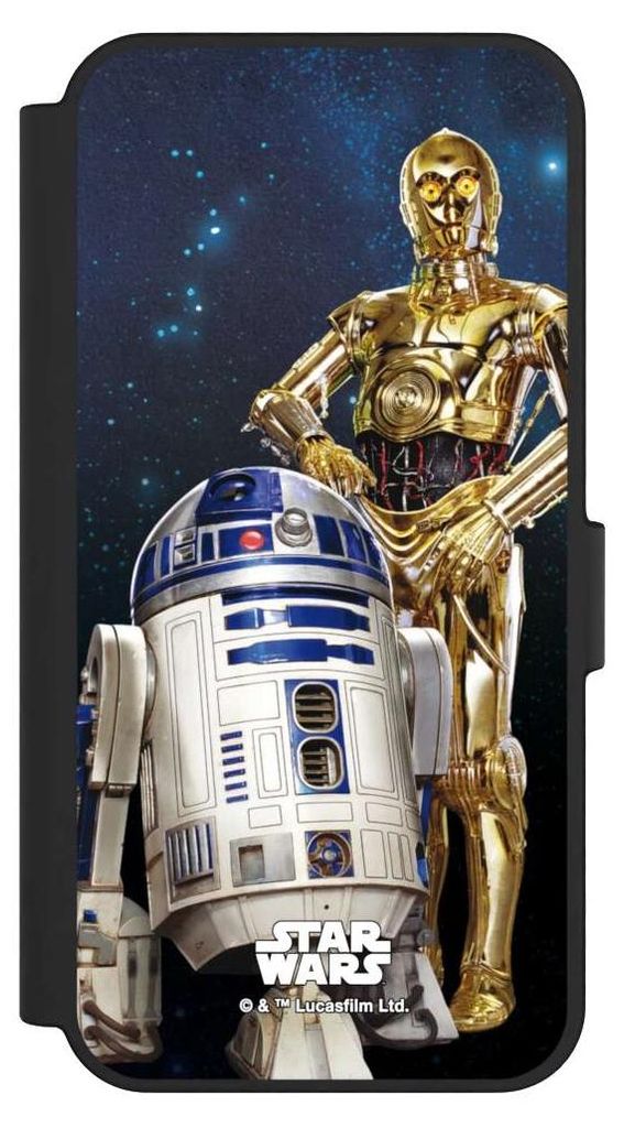 NIVOCASE Klapphülle für Samsung Galaxy S24 FE 5G Handyhülle aus Kunst Leder NIVOflip schwarz Star Wars Weltall R2D2