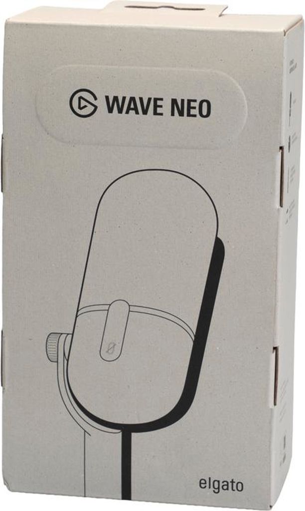 The image shows the front of a product box for the Elgato Wave Neo microphone.