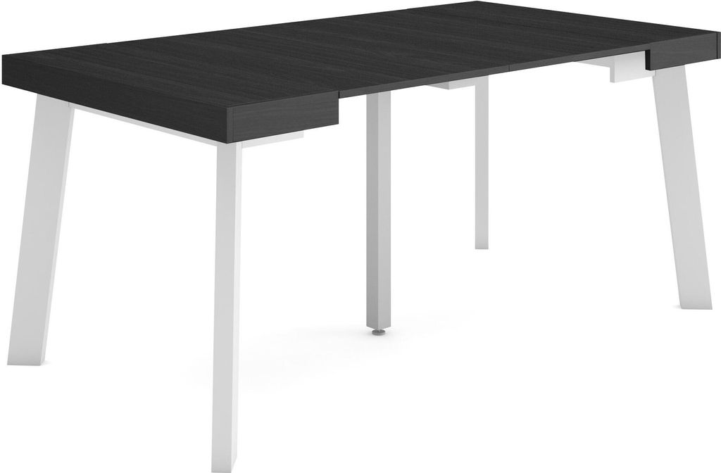 Ausziehbarertisch, 160x90x73cm, Für 8 Gäste, Hölzerne Beine, Schwarz