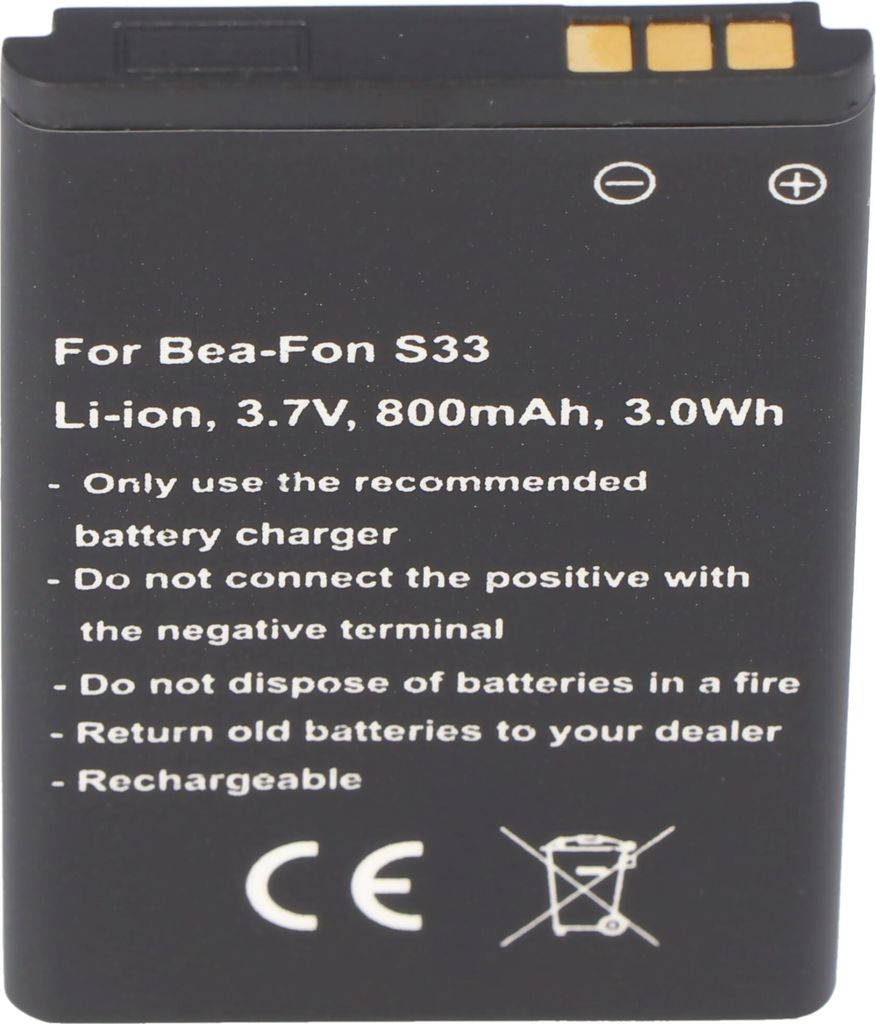 Nachbau Akku kompatibel Bea-Fon S33, C140, C240 Akku 3,7 Volt 800mAh Li-Ion Akku, 53,2 x 34,0 x 4,6mm
